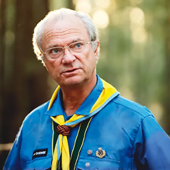 Picture of HM The King of Sweden wearing his scout uniform. 